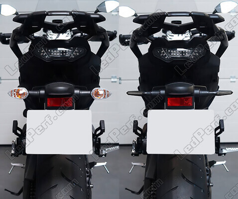 Comparative before and after installation Dynamic LED turn signals + brake lights for Aprilia Dorsoduro 1200