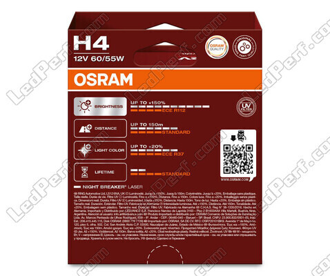 Pack of 2 Osram Night Breaker Laser +150% H4 bulbs  - 64193NL-2HB